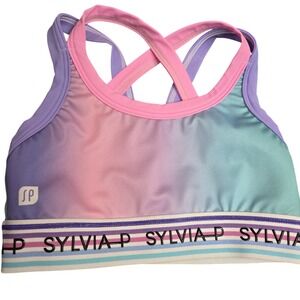 SYLVIA P Crop Top Sports Bra Dance Gymnastics Pink Purple Ombre Strappy Size 12